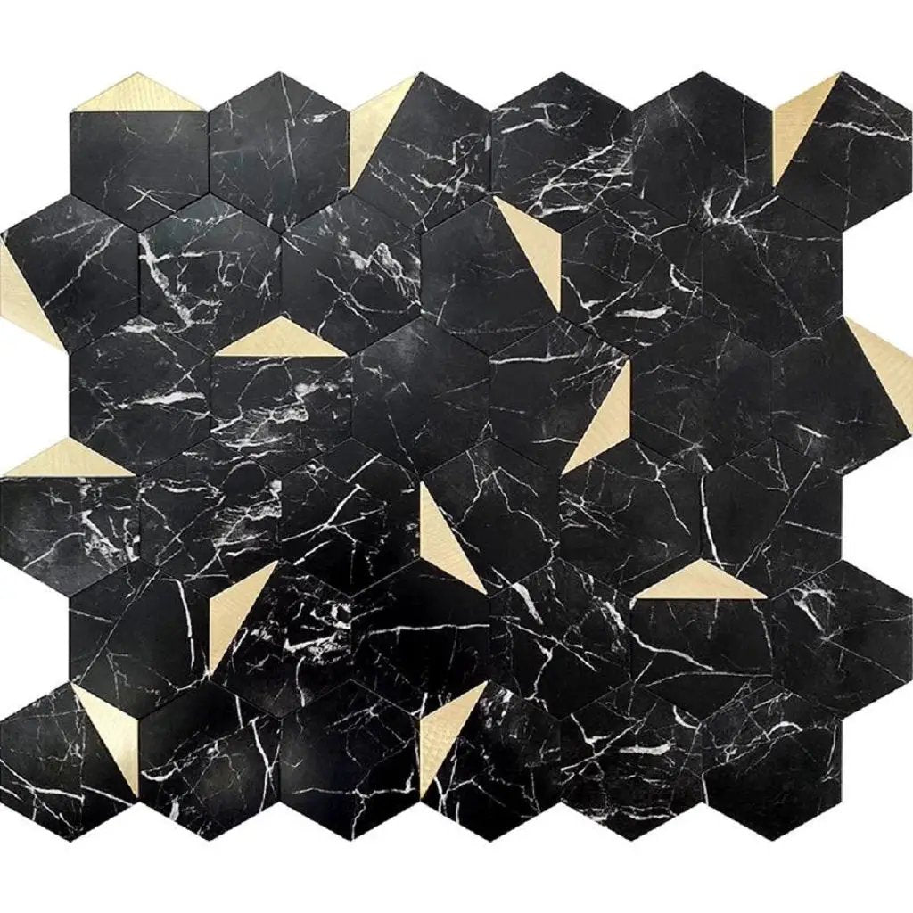 Black Gold 12x12 Honed Hexagon PVC Peel & Stick Tile (10 pack, 8.3 sq ft/case) by Apollo Tile
