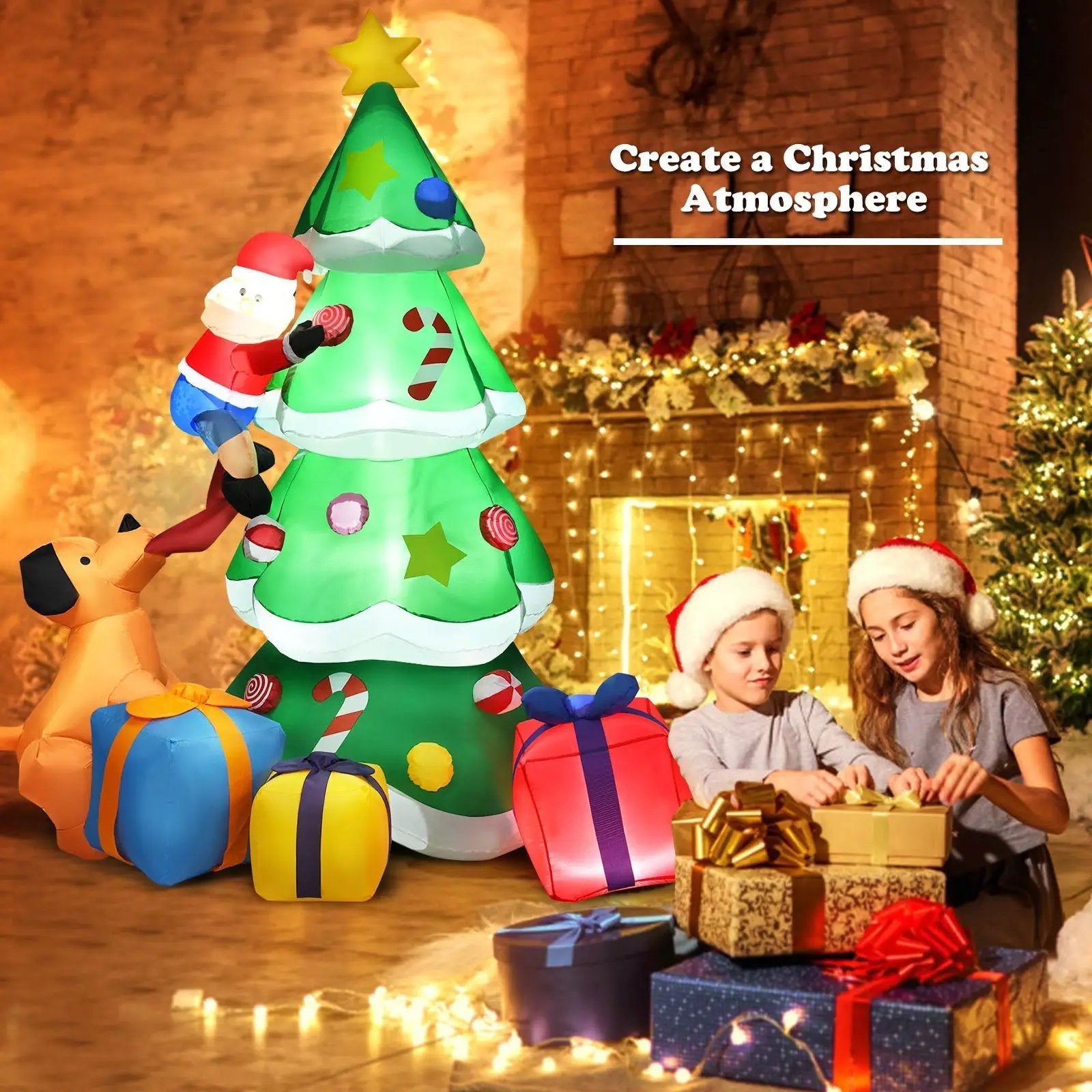 7 Feet Inflatable Christmas Tree Santa Decor with LED Lights by DirectDeals