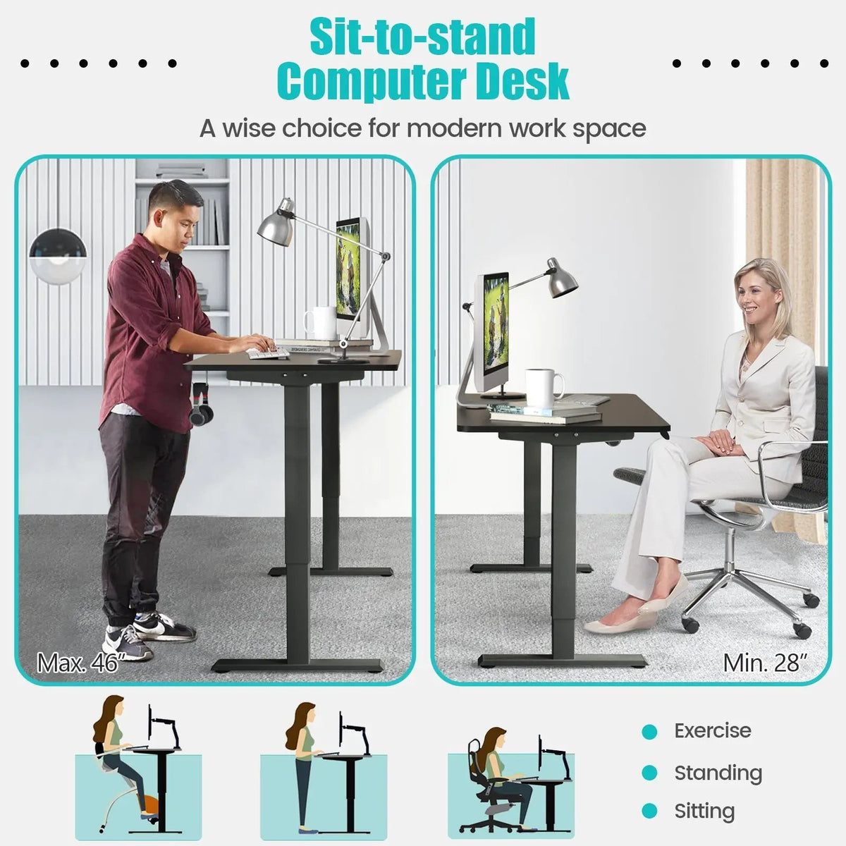 Electric Height Adjustable Standing Desk with Memory Controller by DirectDeals