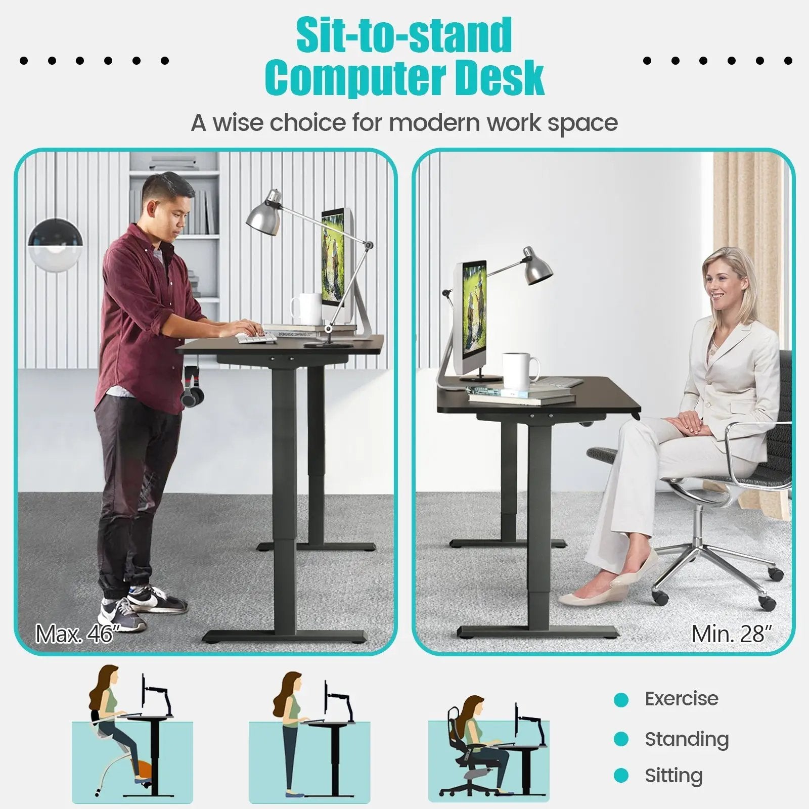 Electric Height Adjustable Standing Desk with Memory Controller by DirectDeals