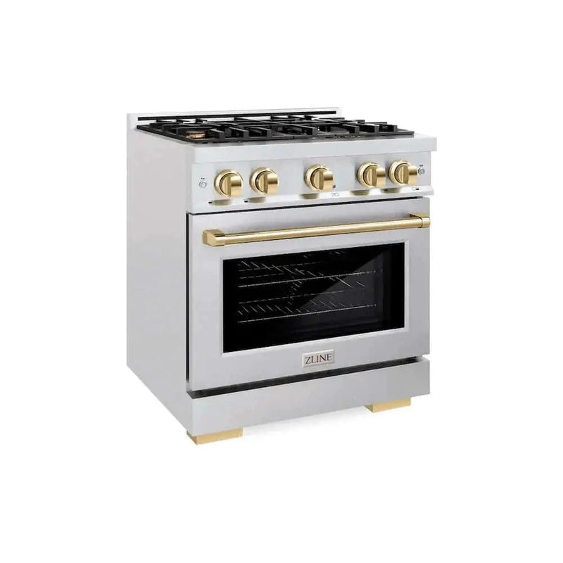 ZLINE 30" Select Gas Range Convection Gas Oven DuraSnow® Stainless Steel Gold HGRSZ-30-G by Farmhouse Kitchen and Bath