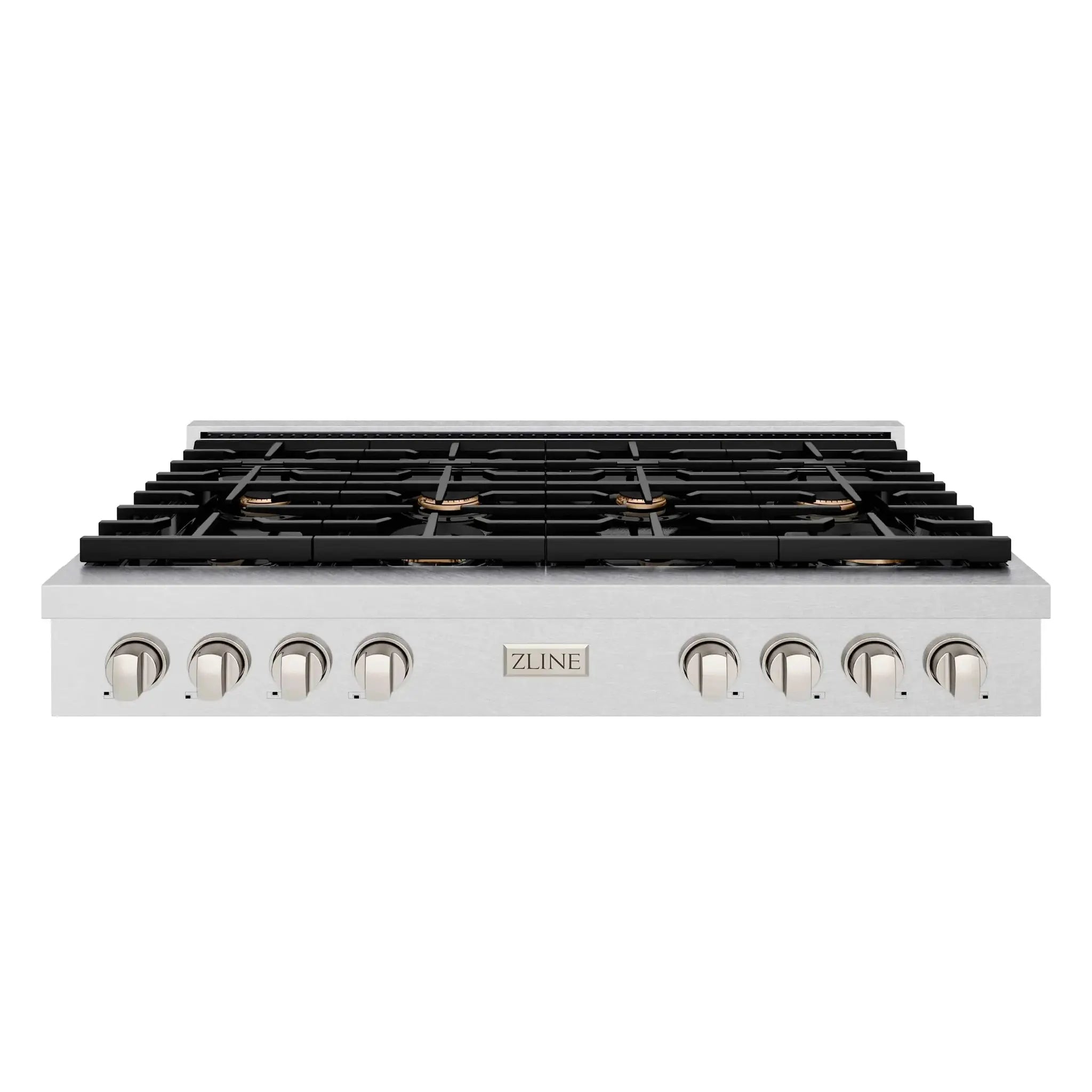 ZLINE 48" Paramount Gas Rangetop DuraSnow® Stainless Steel Brass Burners SRTS-BR-48 by Farmhouse Kitchen and Bath