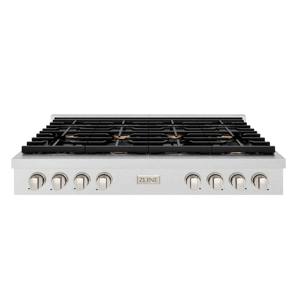 ZLINE 48" Paramount Gas Rangetop DuraSnow® Stainless Steel Brass Burners SRTS-BR-48