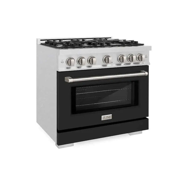 ZLINE 36" Select Gas Range Convection Gas Oven DuraSnow® Stainless Steel Black Matte Door HGRS-BLM-36