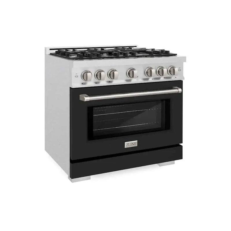 ZLINE 36" Select Gas Range Convection Gas Oven DuraSnow® Stainless Steel Black Matte Door HGRS-BLM-36 by Farmhouse Kitchen and Bath
