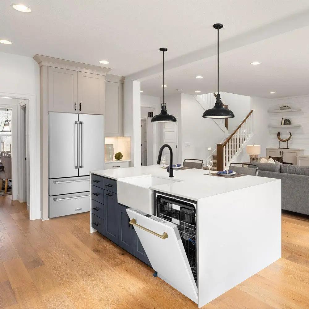 ZLINE Autograph 24" Dishwasher, White Door, Bronze DWMTZ-WM-24-CB by Farmhouse Kitchen and Bath