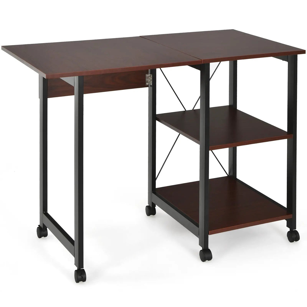 Rolling Folding Computer Desk with Storage Shelves by DirectDeals