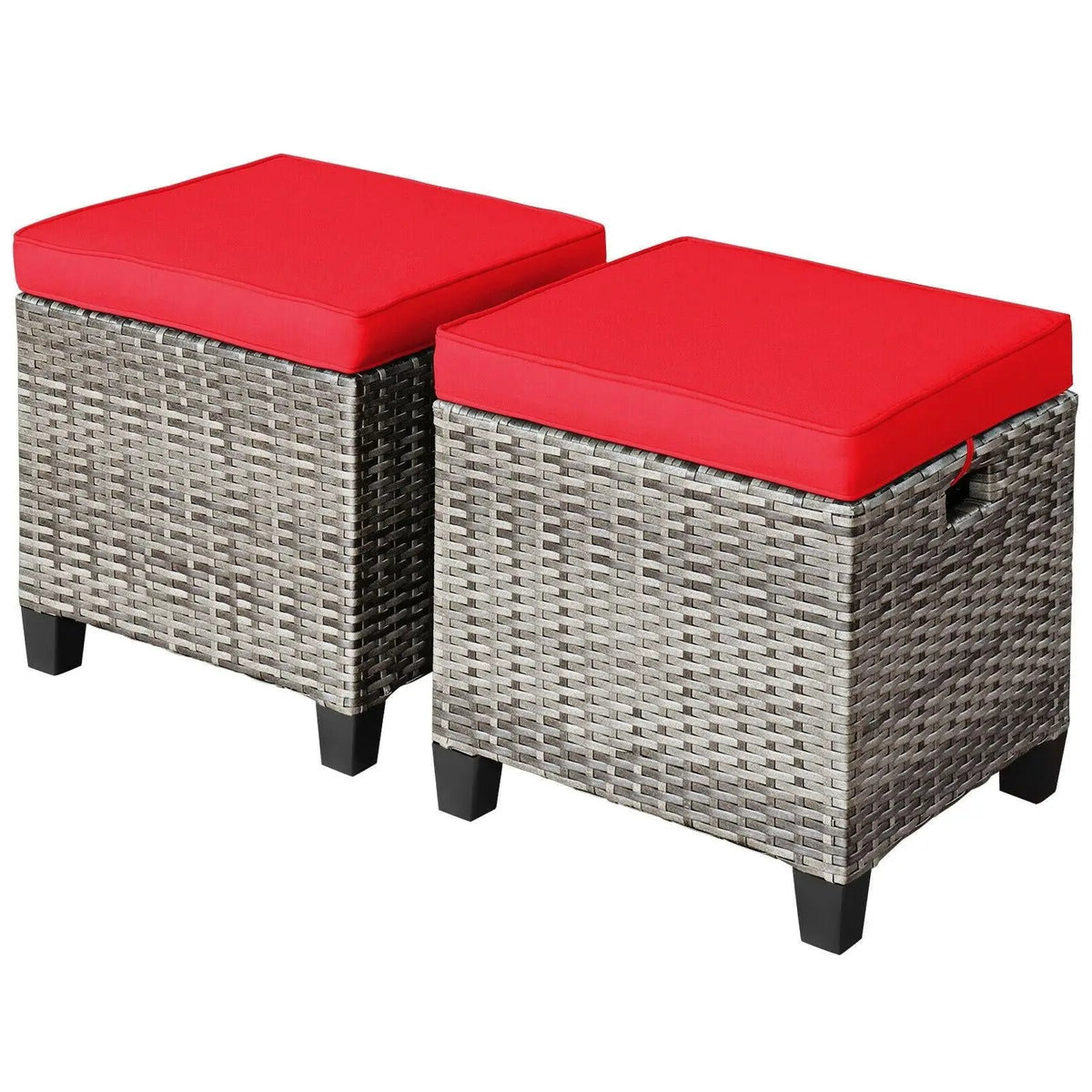 2 Pieces Patio Rattan Ottoman Seat with Removable Cushions-Navy by DirectDeals