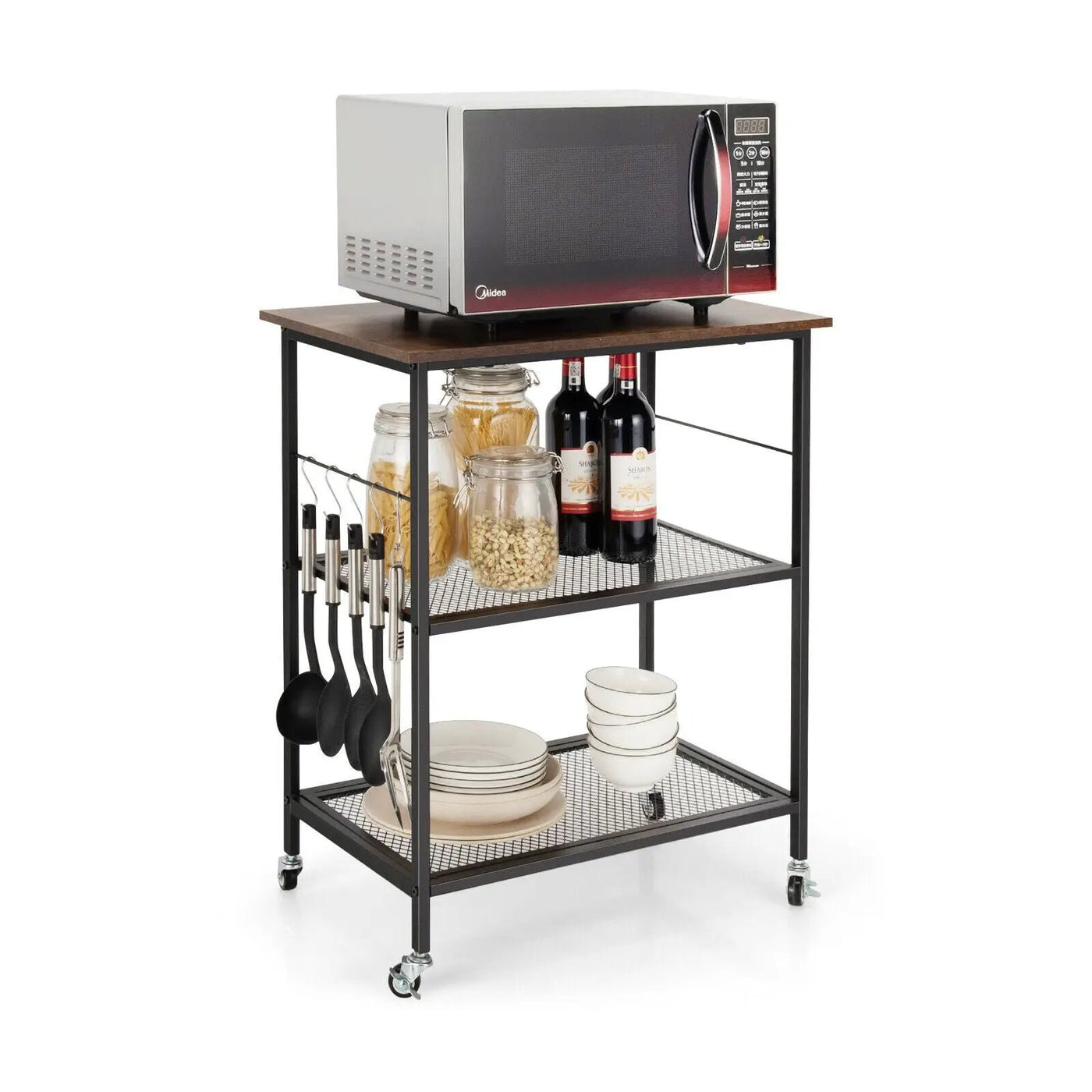 3-Tier Kitchen Serving Cart Utility Standing Microwave Rack with Hooks by DirectDeals