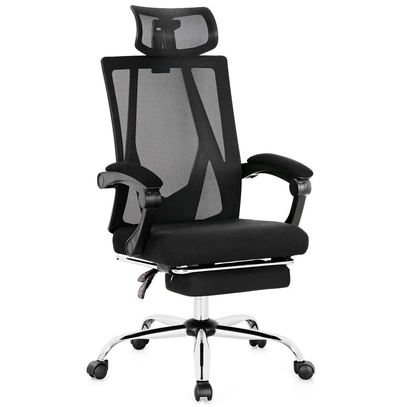 Ergonomic Recliner Mesh Office Chair with Adjustable Footrest-Black by DirectDeals