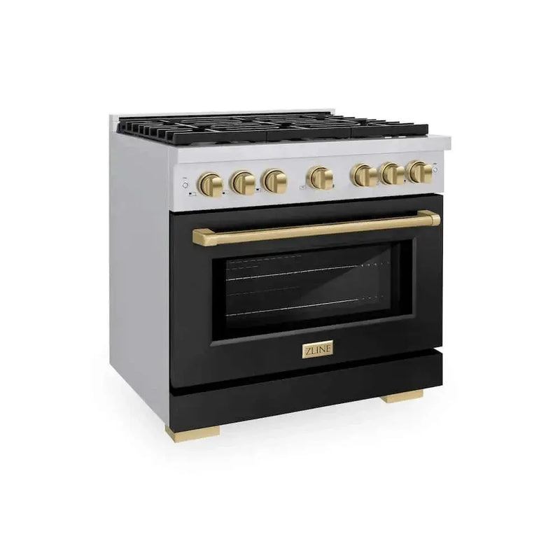 ZLINE 36"Gas Range, Convection Oven Black Matte, Champagne Bronze, SGRZ-BLM-36-CB by Farmhouse Kitchen and Bath