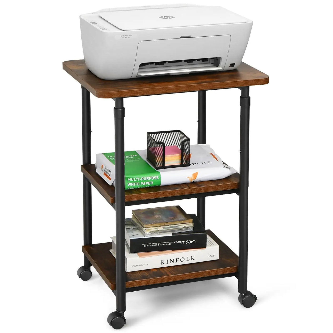 3-tier Adjustable Printer Stand with 360° Swivel Casters by DirectDeals