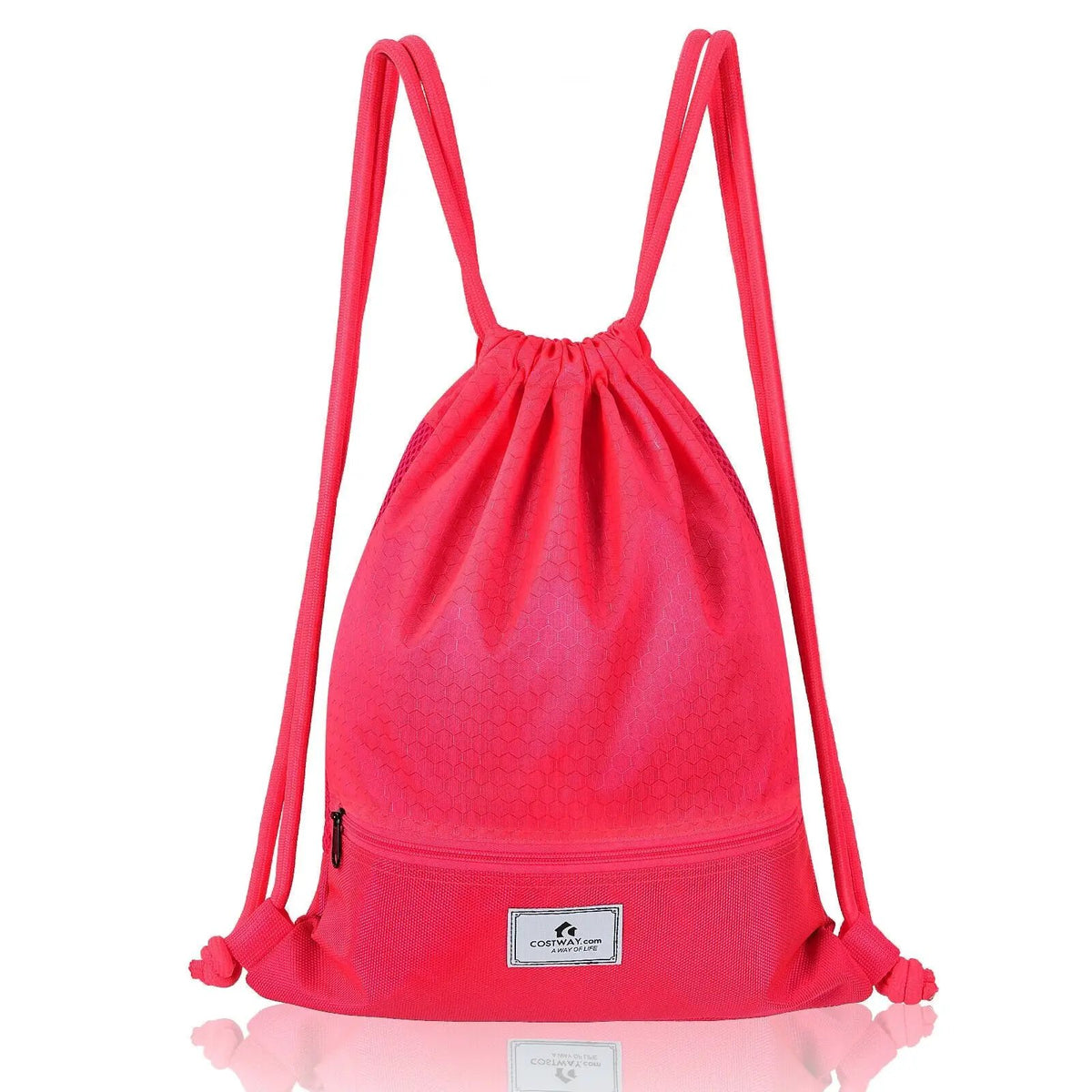 Drawstring Backpack String Bag Foldable Sports Sack with Zipper Pocket-Green by DirectDeals