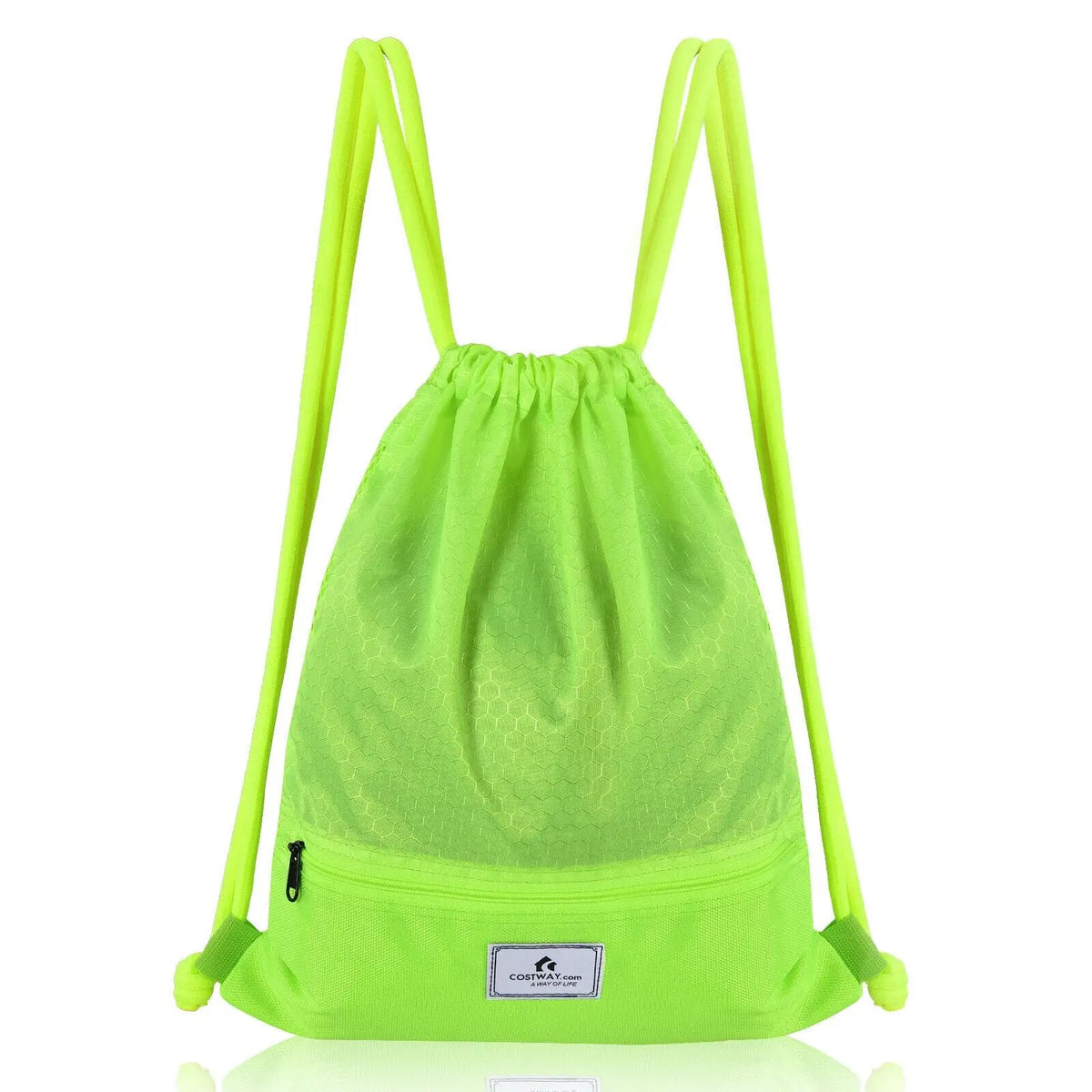 Drawstring Backpack String Bag Foldable Sports Sack with Zipper Pocket-Green by DirectDeals