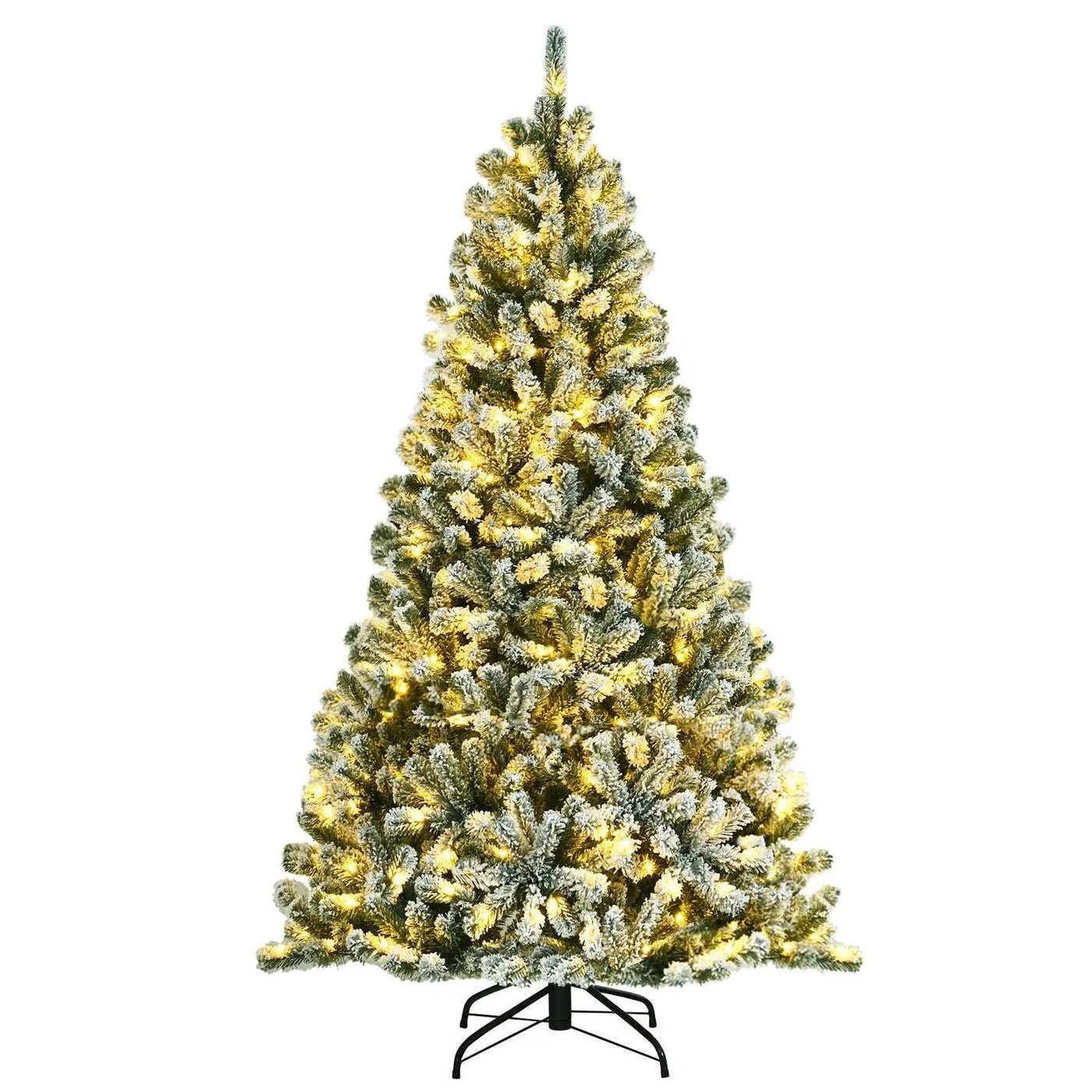 6 Feet Pre-lit Snow Flocked Hinged Christmas Tree with 928 Tips and Metal Stand by DirectDeals