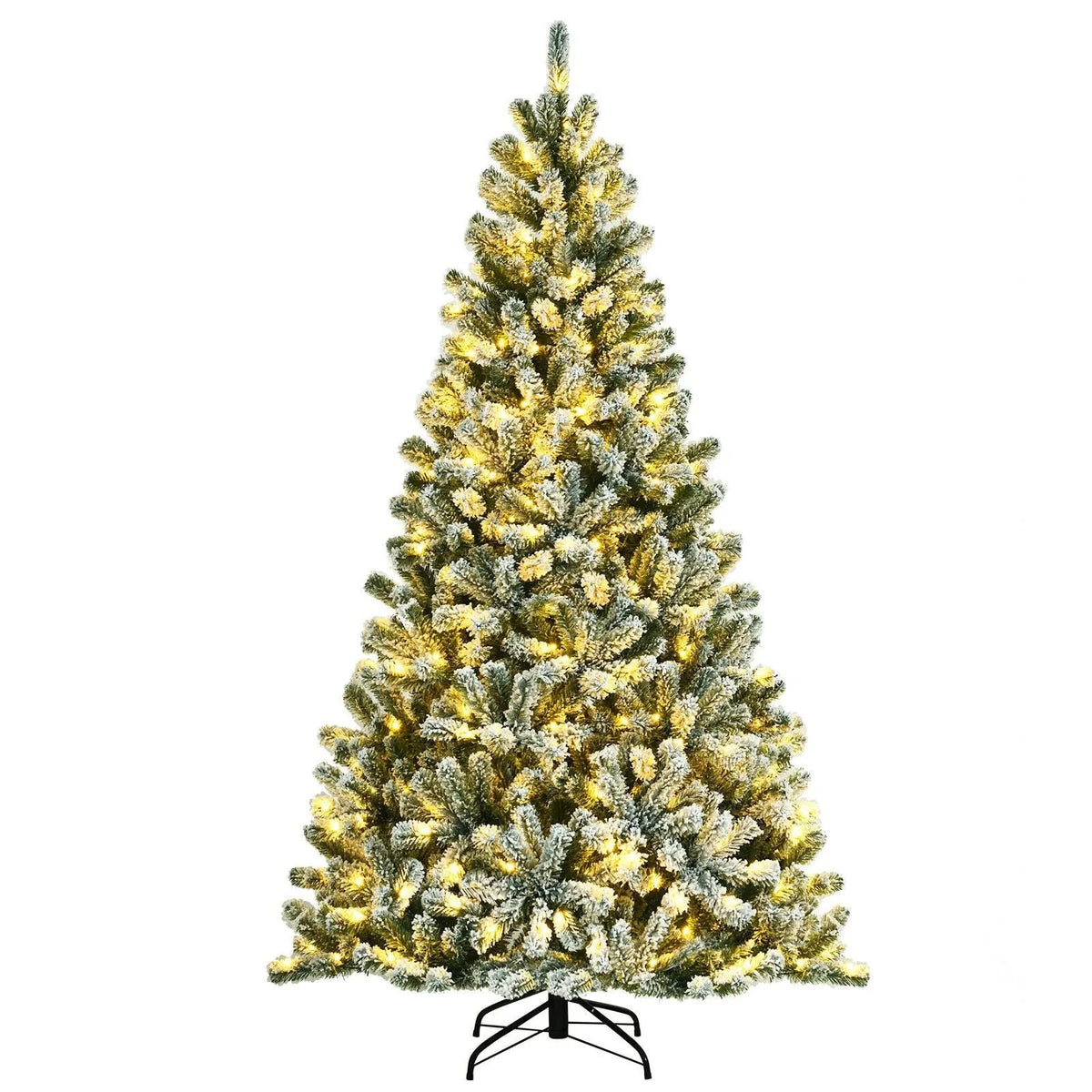 6 Feet Pre-lit Snow Flocked Hinged Christmas Tree with 928 Tips and Metal Stand by DirectDeals