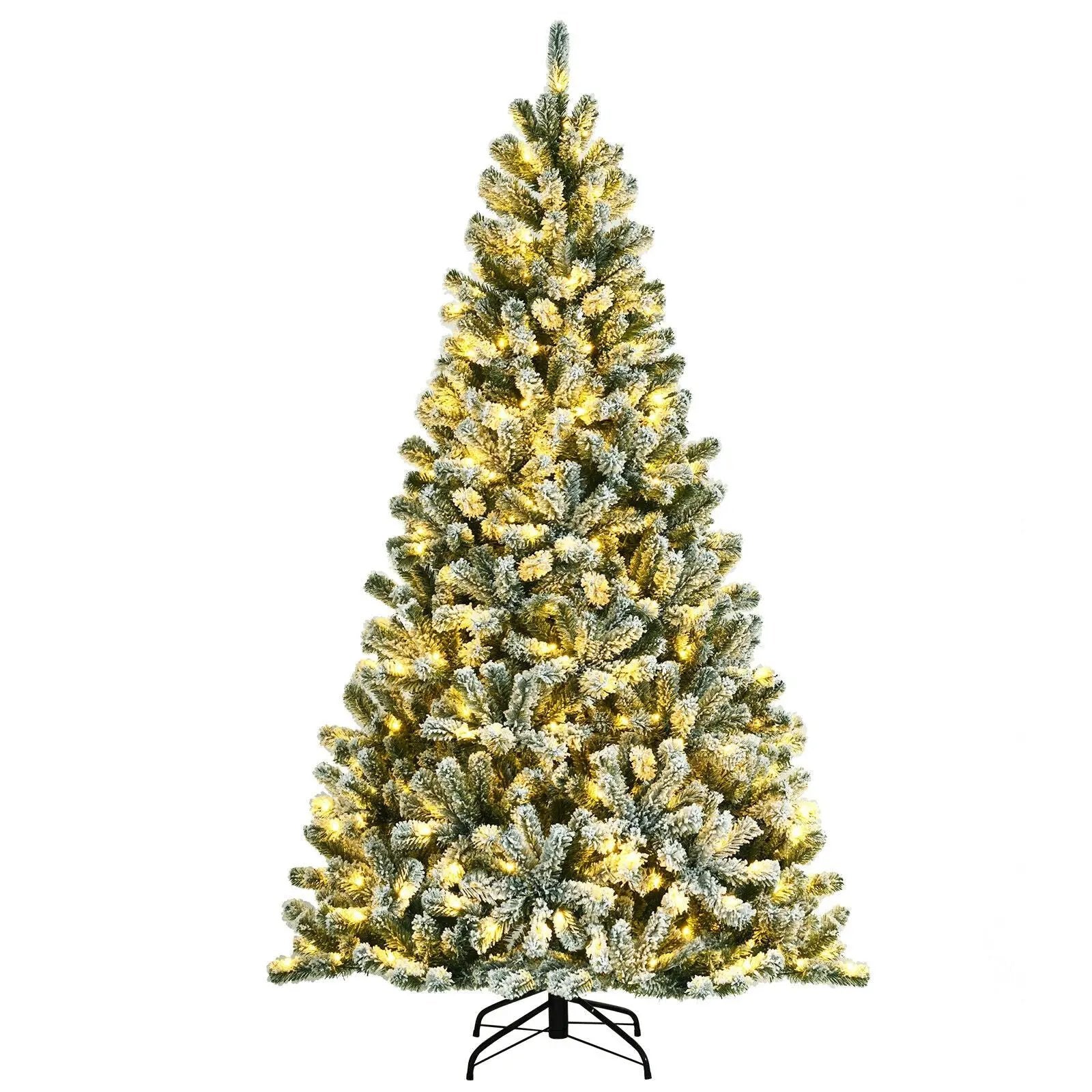 6 Feet Pre-lit Snow Flocked Hinged Christmas Tree with 928 Tips and Metal Stand by DirectDeals
