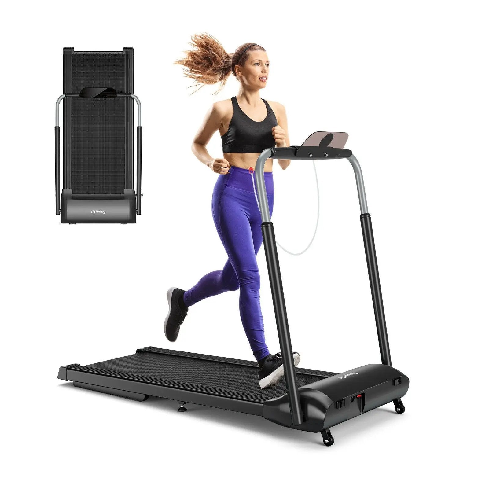 Compact Folding Treadmill with Touch Screen APP Control-Black by DirectDeals