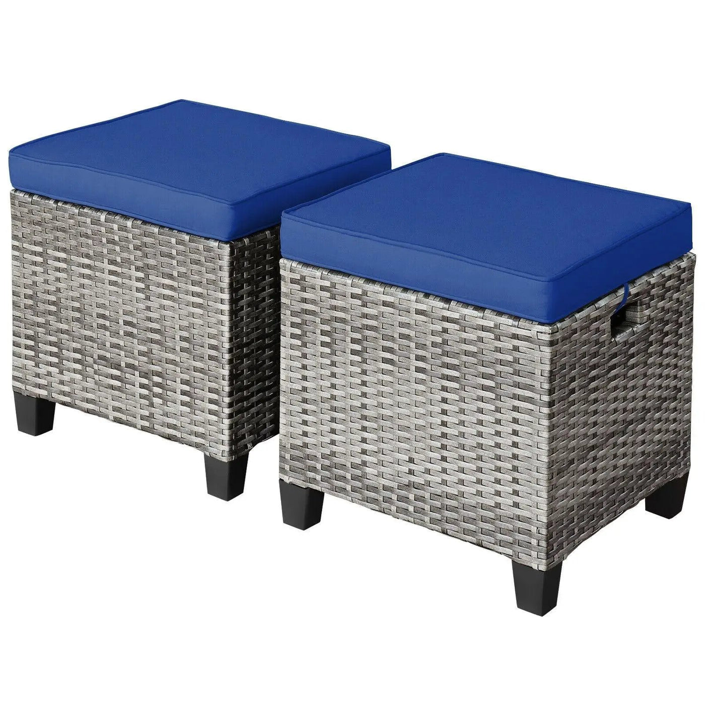 2 Pieces Patio Rattan Ottoman Seat with Removable Cushions-Navy by DirectDeals