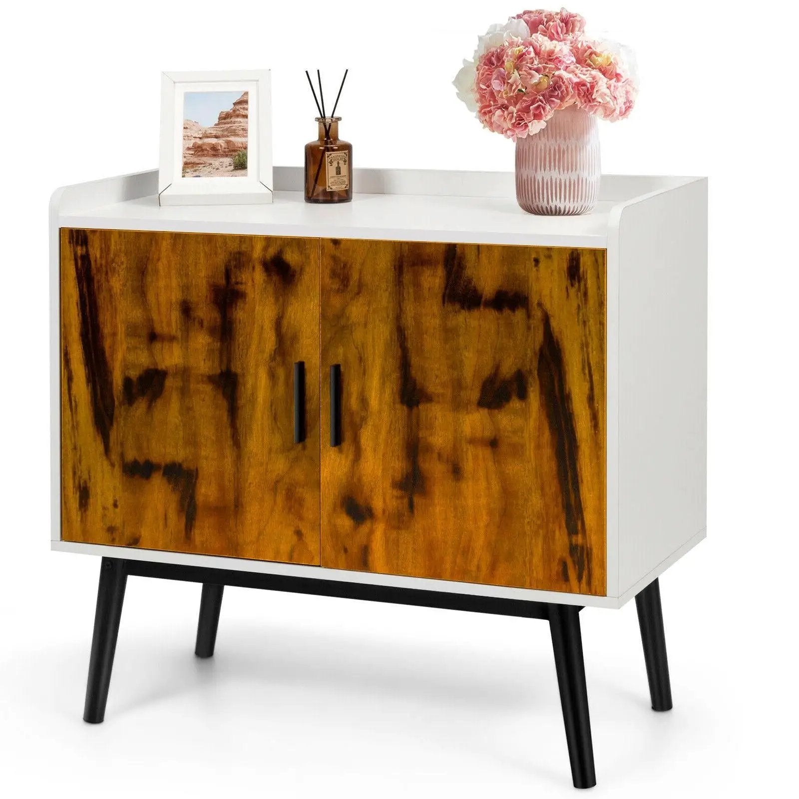 Mid-Century Wood Storage Cabinet with 2 Doors and Metal Legs for Entryway by DirectDeals