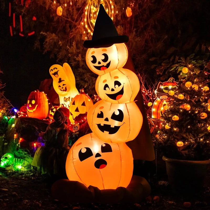 7 Feet Halloween Inflatable Pumpkin Combo with Witch's Hat and LED Lights by DirectDeals