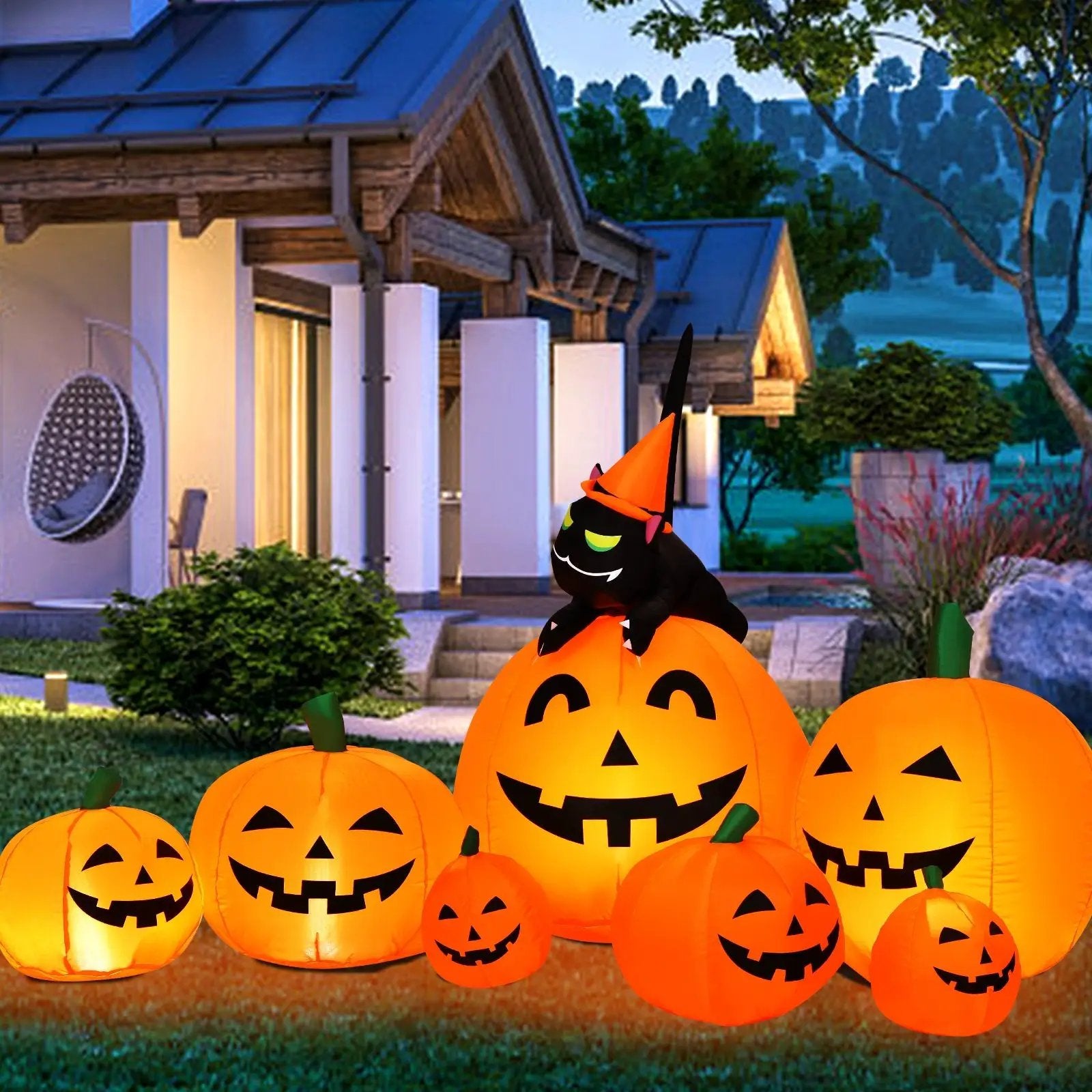Halloween 7.5 Feet Inflatable Pumpkin Combo with Witch Black Cat by DirectDeals