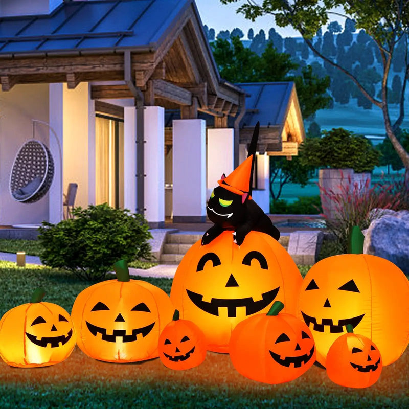 Halloween 7.5 Feet Inflatable Pumpkin Combo with Witch Black Cat by DirectDeals