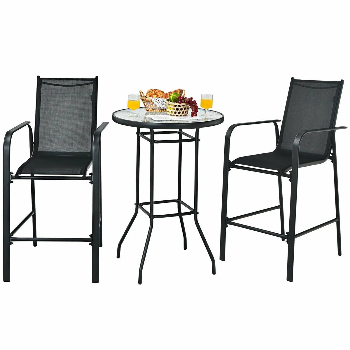 3 Pieces Outdoor Patio Bar Table Stool Set by DirectDeals