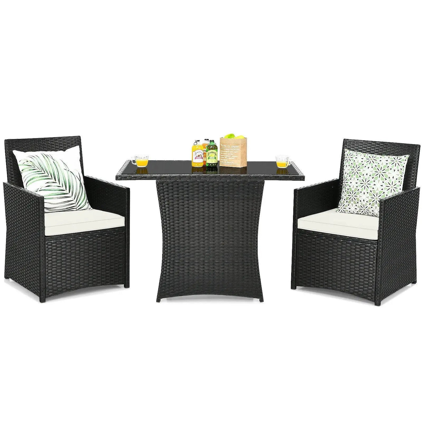 3 Pieces Patio Rattan Furniture Set with Cushion and Sofa Armrest by DirectDeals