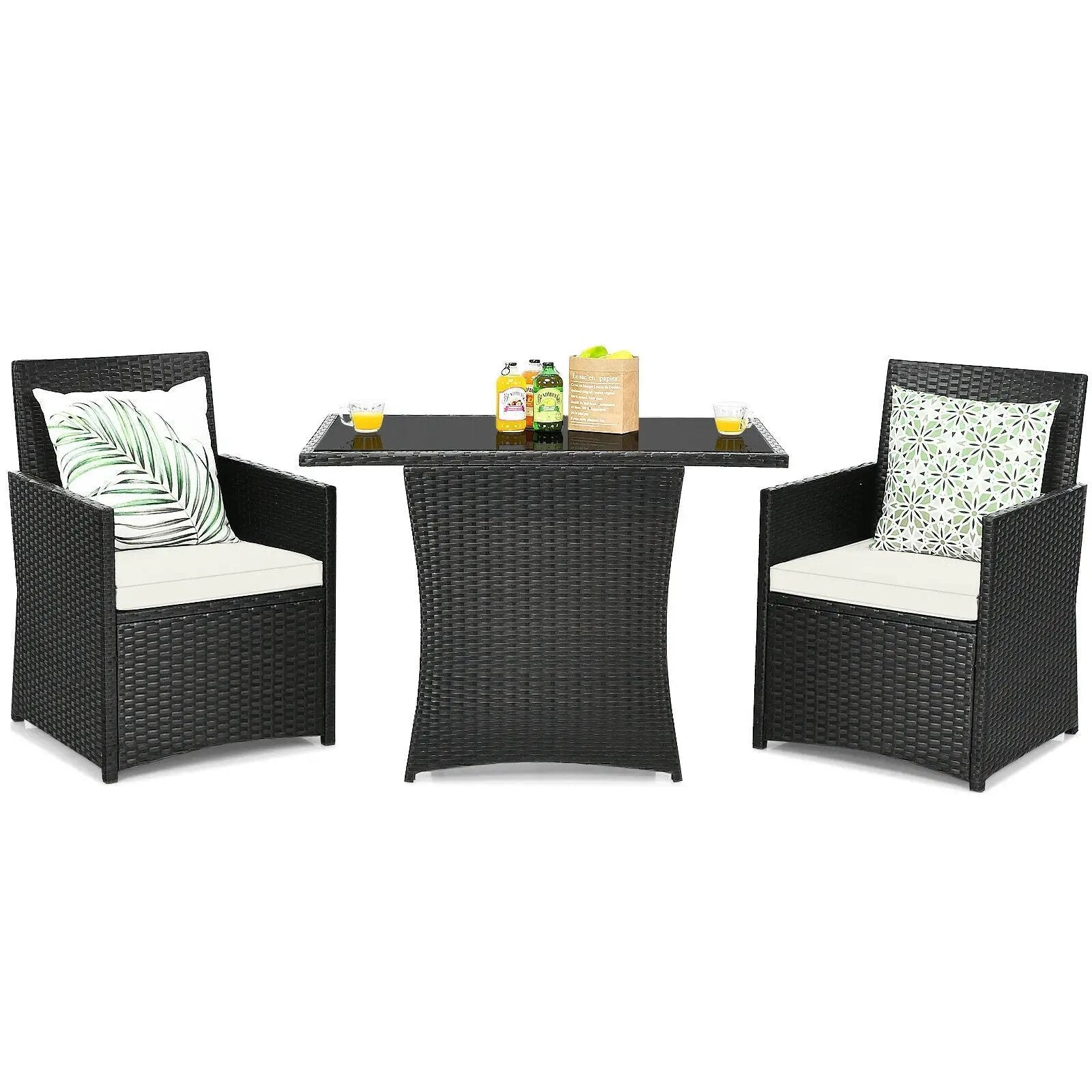3 Pieces Patio Rattan Furniture Set with Cushion and Sofa Armrest by DirectDeals