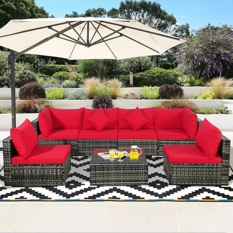 7 Pieces Patio Rattan Furniture Set Sectional Sofa Garden Cushion by DirectDeals