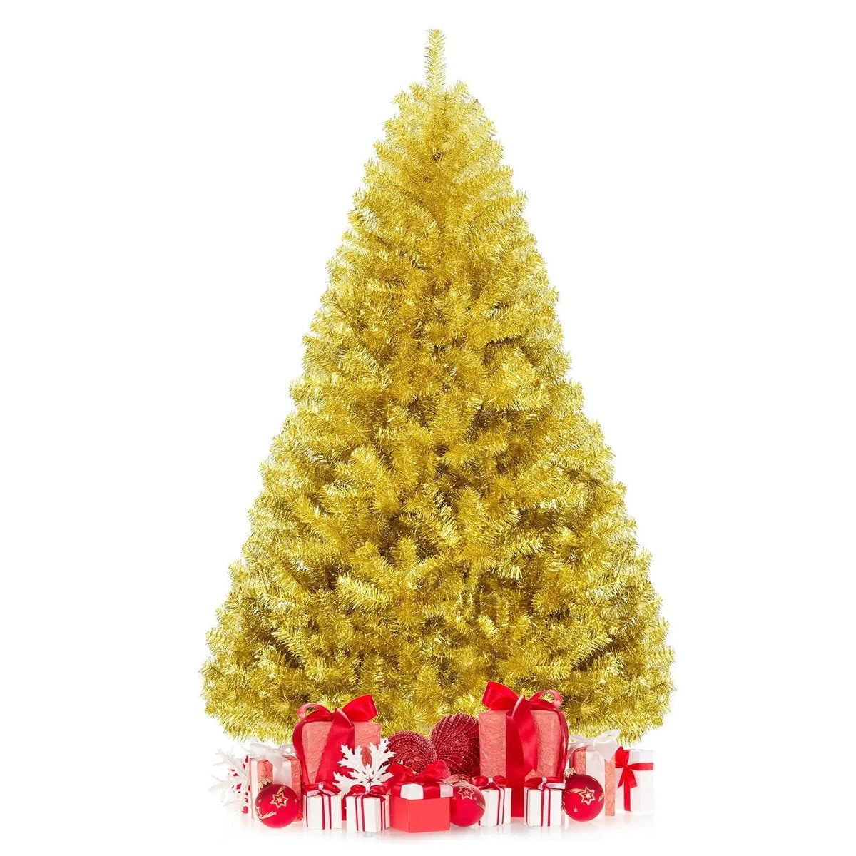 6/7.5 Feet Artificial Tinsel Christmas Tree Hinged with Foldable Stand by DirectDeals