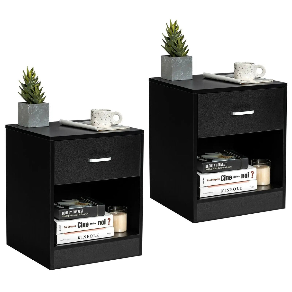 2 Pieces Nightstand with Storage Drawer and Cabinet by DirectDeals