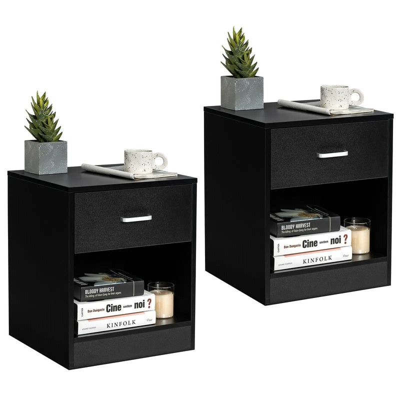 2 Pieces Nightstand with Storage Drawer and Cabinet by DirectDeals