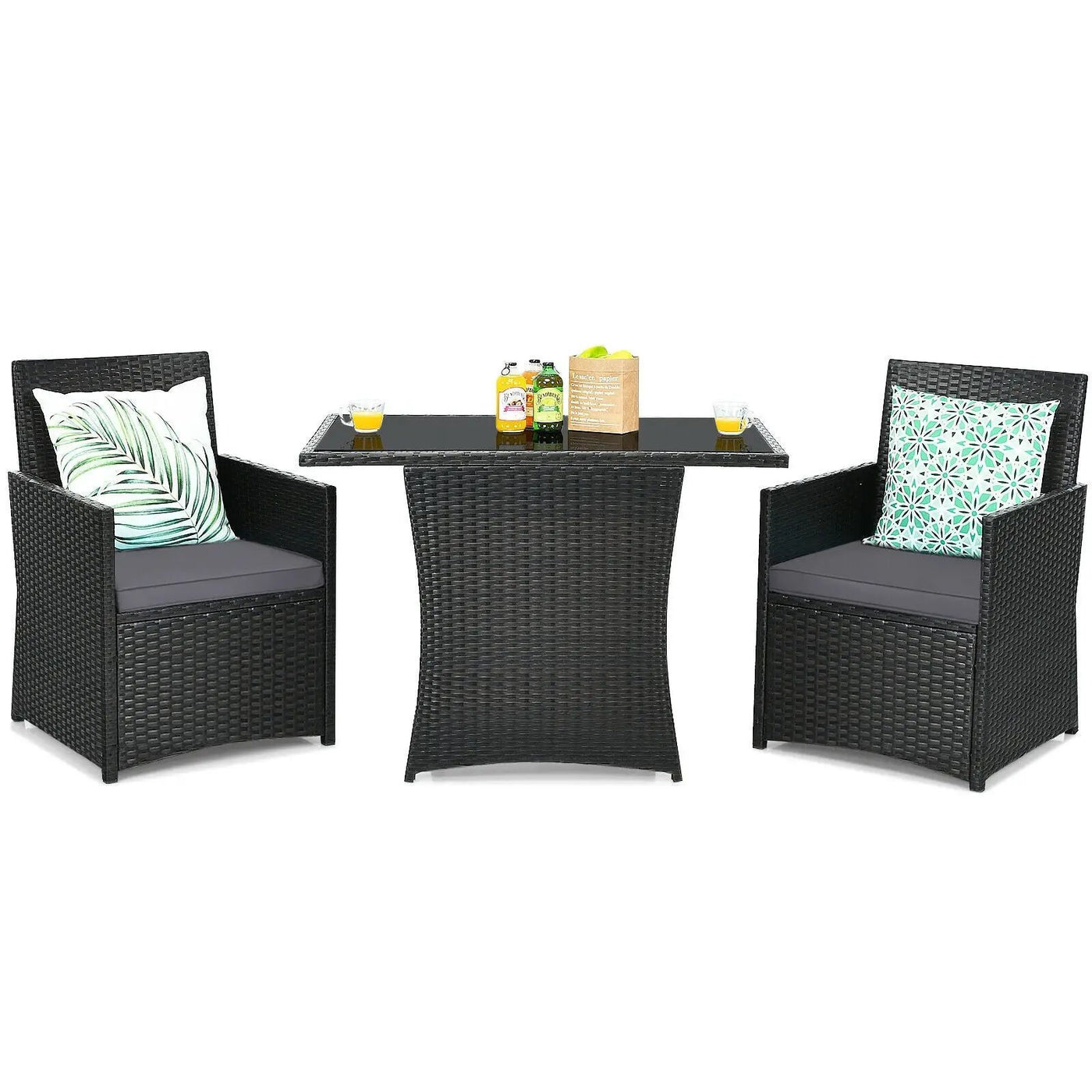 3 Pieces Patio Rattan Furniture Set with Cushion and Sofa Armrest by DirectDeals