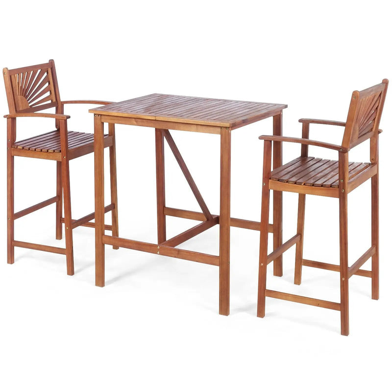 3 Pieces Acacia Wood Patio Bar Set with Sunflower Patterned Backrest by DirectDeals