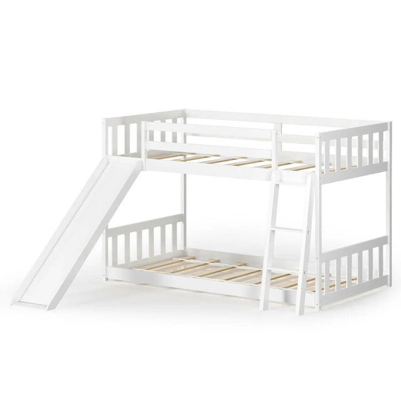 Twin over Twin Bunk Wooden Low Bed with Slide Ladder for Kids by DirectDeals