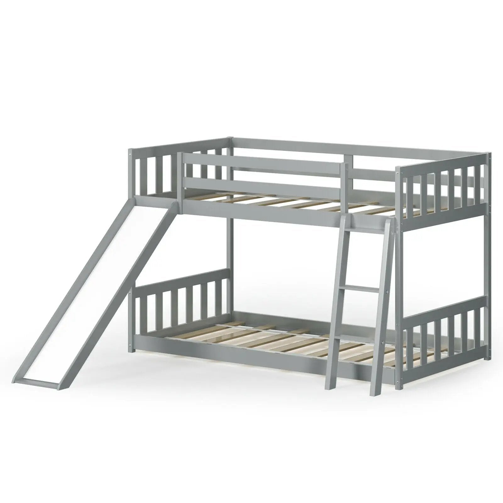 Twin over Twin Bunk Wooden Low Bed with Slide Ladder for Kids by DirectDeals