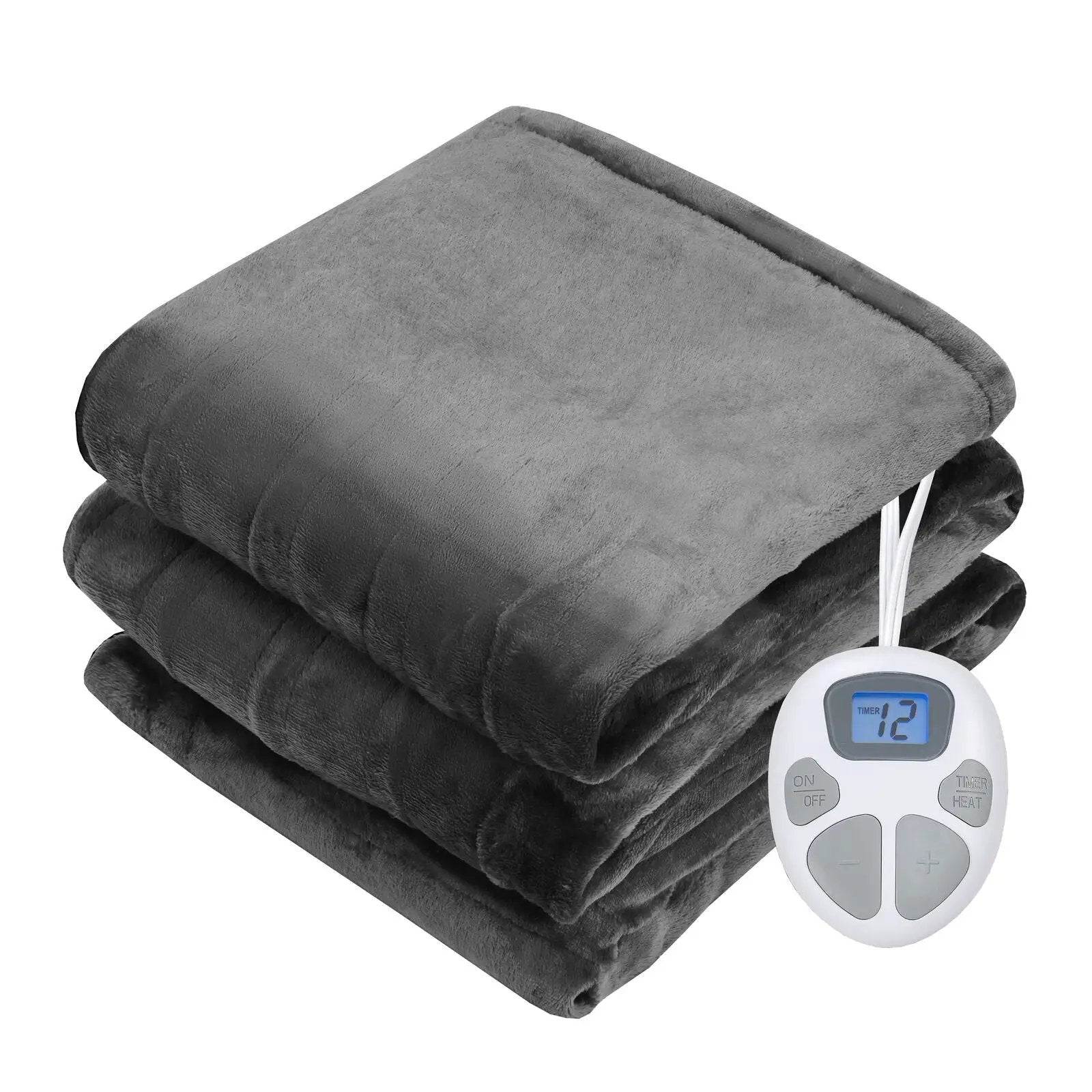 62 x 84 Inch Flannel Heated Electric Blanket with 10 Heating Levels-Gray by DirectDeals