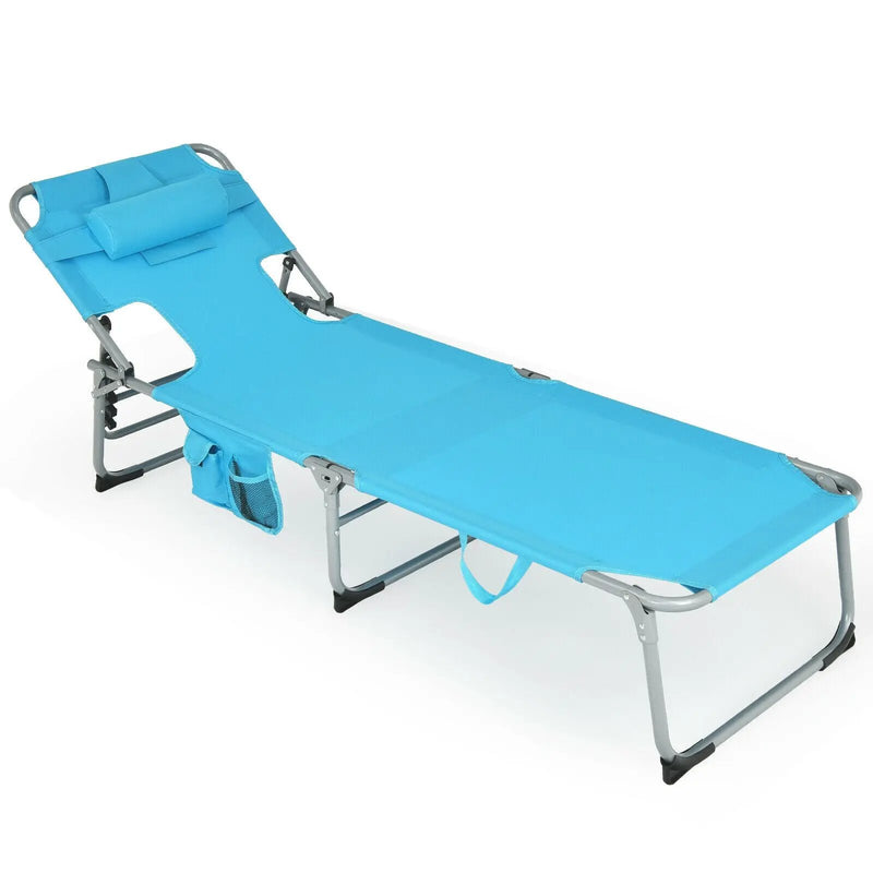 Folding Beach Lounge Chair with Pillow for Outdoor-Turquoise by DirectDeals