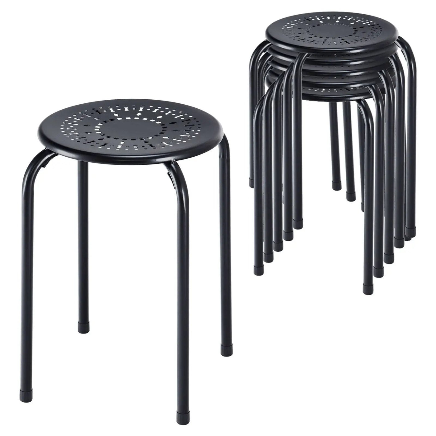 6-Pack Stackable Multifunctional Daisy Design Backless Round Metal Stool Set by DirectDeals