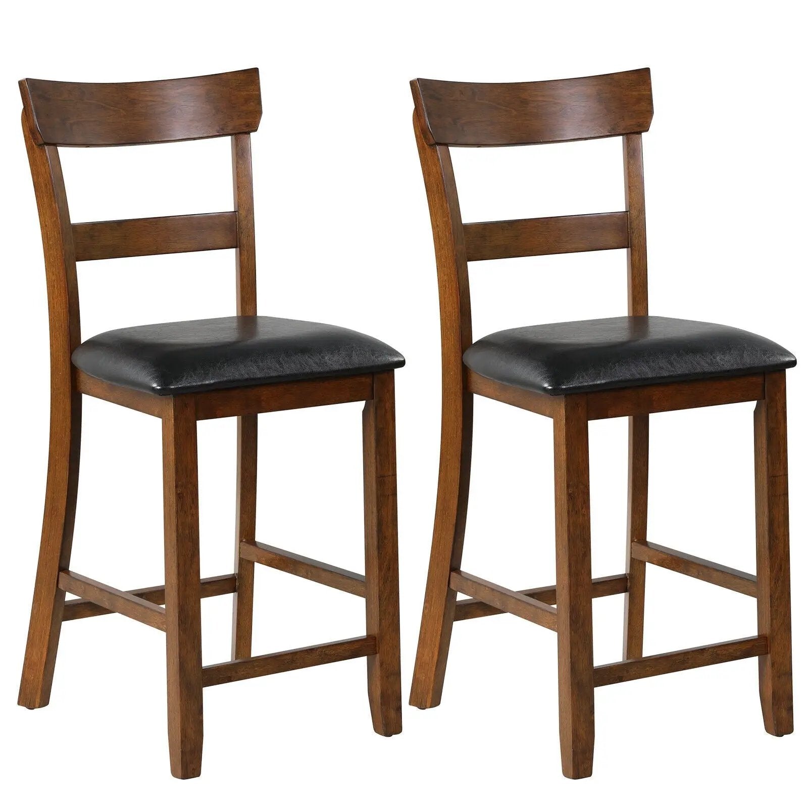 2 Pieces Counter Height Chair Set with Leather Seat and Rubber Wood Legs by DirectDeals