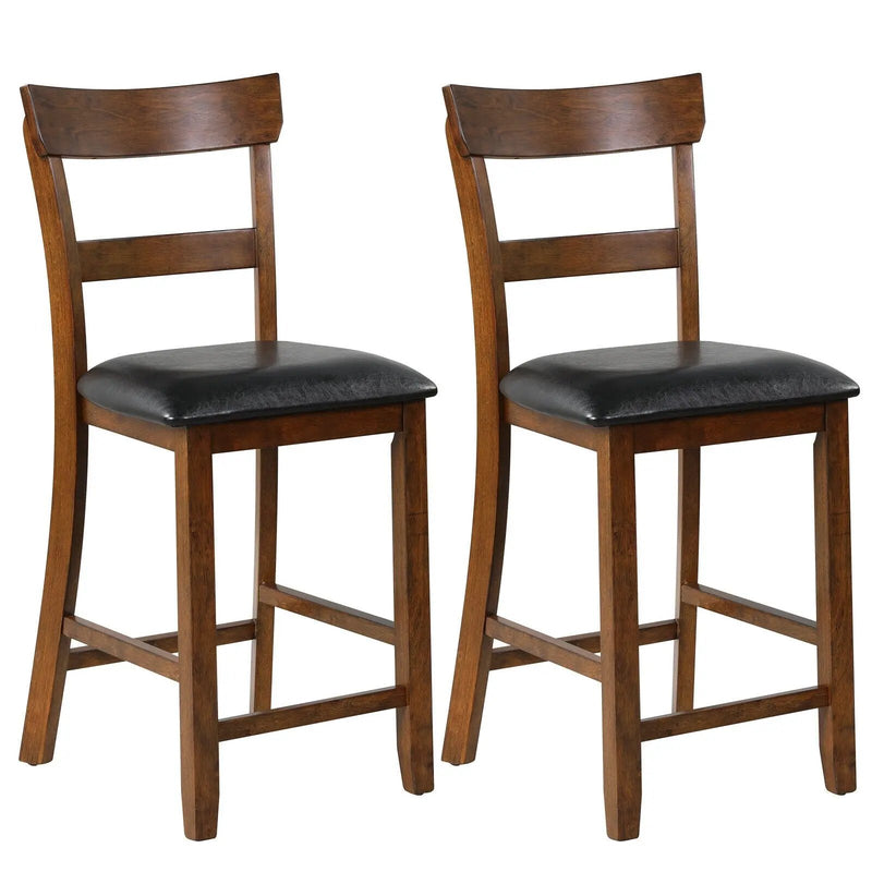 2 Pieces Counter Height Chair Set with Leather Seat and Rubber Wood Legs by DirectDeals