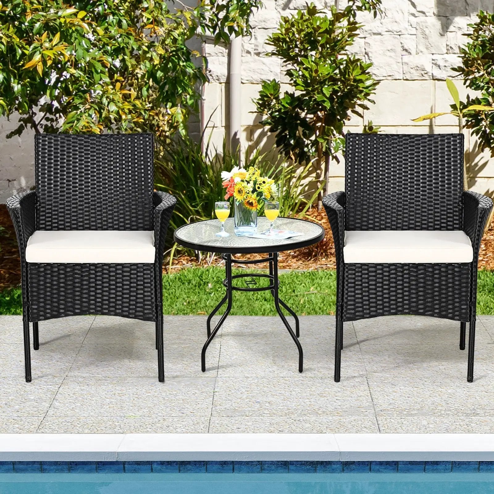 2 Pieces Patio Wicker Chairs with Cozy Seat Cushions by DirectDeals