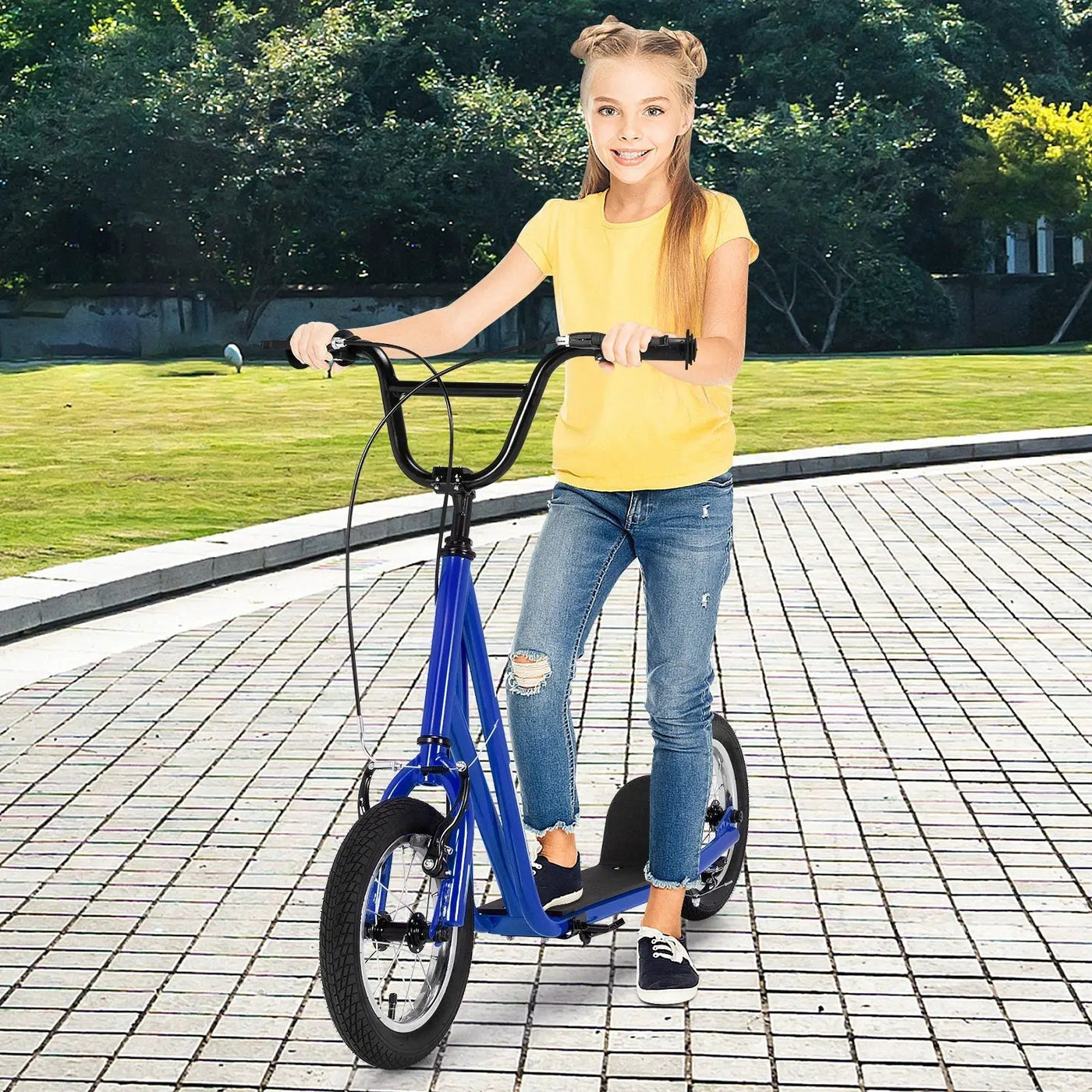 Height Adjustable Kid Kick Scooter with 12 Inch Air Filled Wheel by DirectDeals