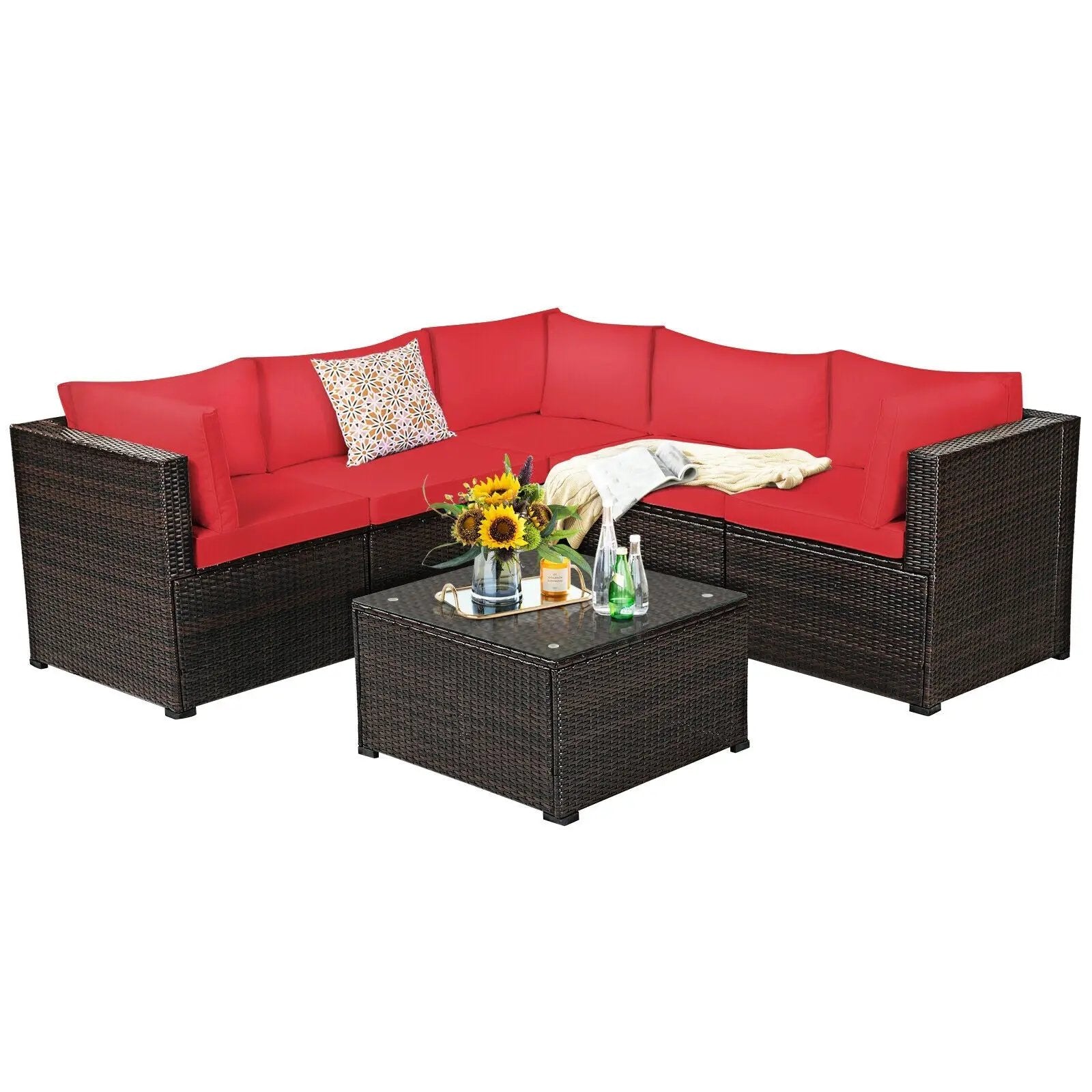 6 Pieces Patio Furniture Sofa Set with Cushions for Outdoor by DirectDeals
