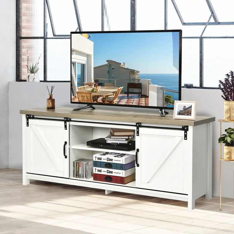TV Stand Media Center Console Cabinet with Sliding Barn Door by DirectDeals