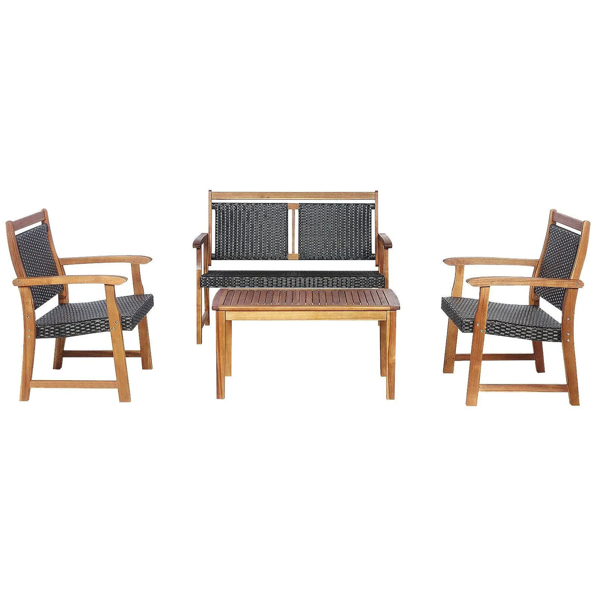 4 Pieces Outdoor Patio Rattan Furniture Sofa Set with Acacia Wood Frame by DirectDeals