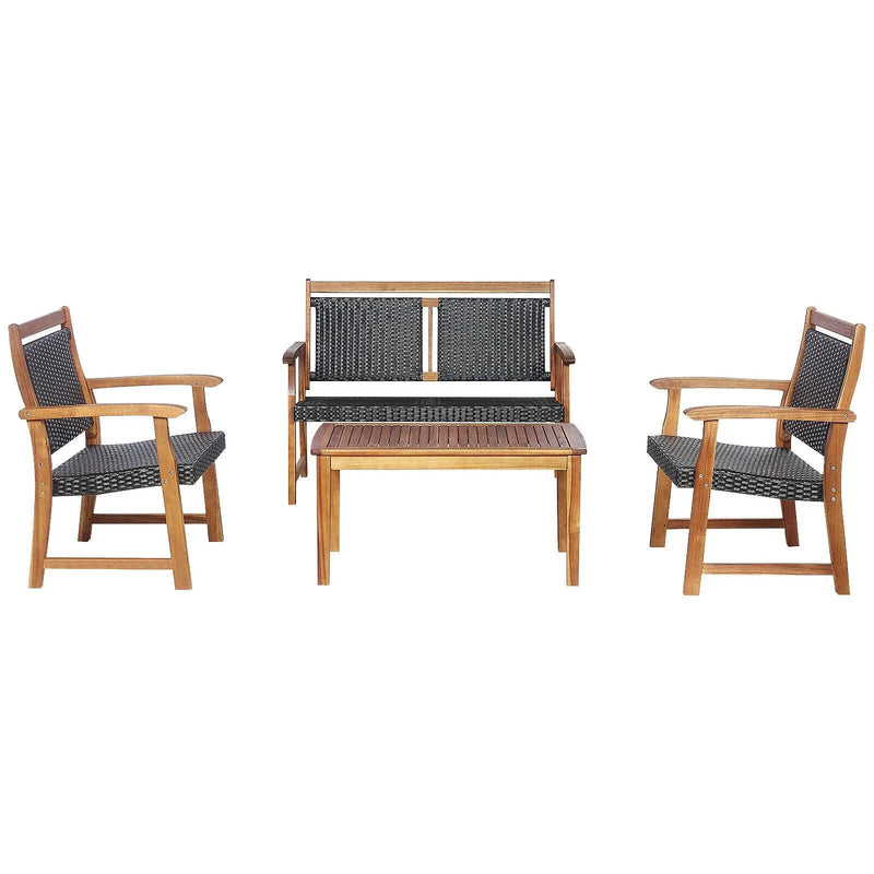 4 Pieces Outdoor Patio Rattan Furniture Sofa Set with Acacia Wood Frame by DirectDeals