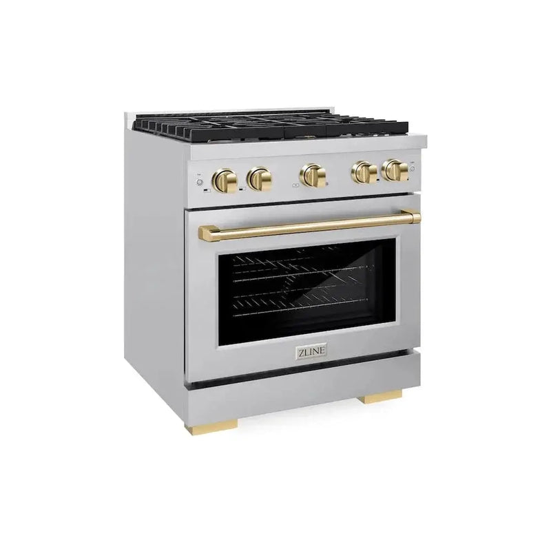 ZLINE 30"Paramount Dual Fuel Range Stainless Steel Gold SDRZ-30-G by Farmhouse Kitchen and Bath